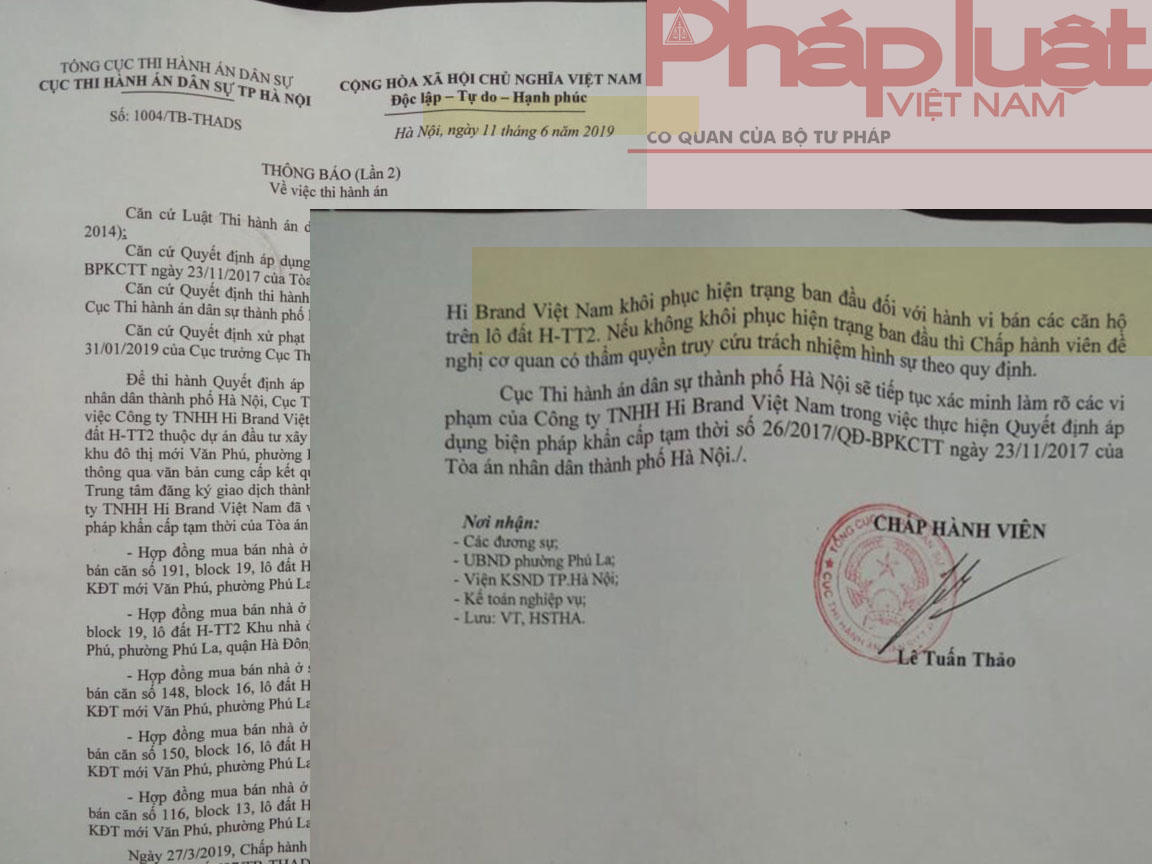 Cục Thi hành án dân sự Hà Nội phạt Công ty Hi Brand 20 triệu vì vi phạm quyết định “cấm bán nhà” của Tòa