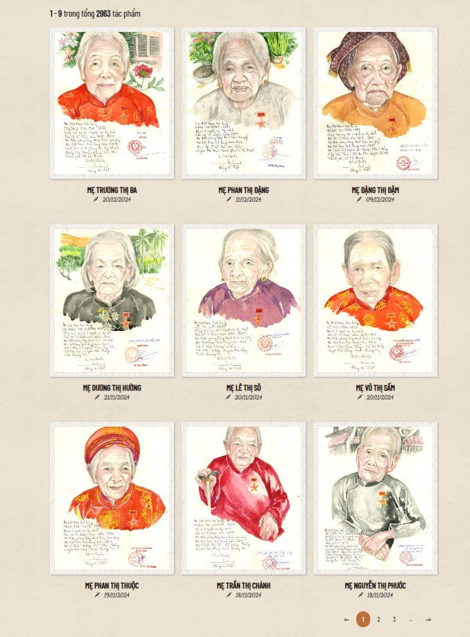 Hơn 3 nghìn bức vẽ chân dung Mẹ Việt Nam anh hùng của nữ họa sĩ Đặng Ái Việt đã được số hóa