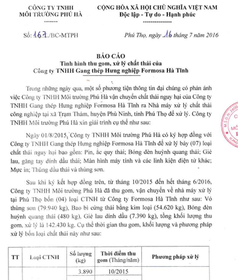 Chất thải của Formosa chuyển ra Phú Thọ đã lấy mẫu, mã xác minh