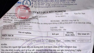 Cà Mau xuất hiện phiếu xét nghiệm COVID-19 giả 