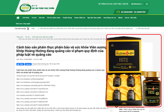 Bộ Y tế thông tin cảnh báo sản phẩm Viên xương khớp Hoàng Hường quảng cáo vi phạm pháp luật