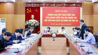 Thông báo kết quả kiểm tra công tác cán bộ đối với Ban cán sự đảng Bộ Nội vụ