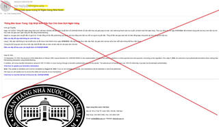 Cảnh báo mạo danh NHNN gửi đường link cập nhật thông tin sinh trắc học