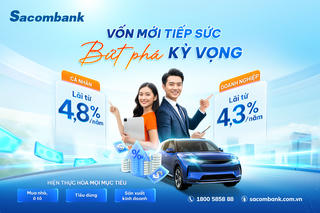 Sacombank tung gói vay 40.000 tỷ đồng lãi suất từ 4,3%/năm tiếp sức tài chính cho cá nhân và doanh nghiệp