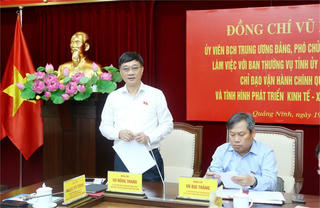 Phó Chủ tịch Quốc hội Vũ Hồng Thanh làm việc với Ban Thường vụ Tỉnh ủy Quảng Ninh