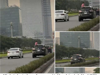 Phạt nữ tài xế mở cửa sổ trời cho con gái trèo lên nóc xe