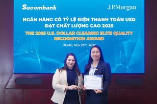Sacombank nhận giải thưởng từ J.P. Morgan – khẳng định năng lực xử lý điện thanh toán quốc tế hàng đầu tại Việt Nam
