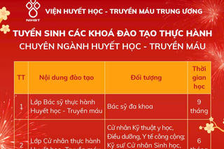 Tuyển sinh các khoá đào tạo thực hành chuyên ngành Huyết học - Truyền máu Tuyển sinh các khoá đào tạo thực hành chuyên ngành Huyết học - Truyền máu