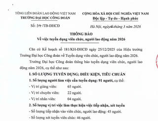 Trường Đại học Công đoàn thông báo tuyển dụng viên chức, người lao động năm 2026