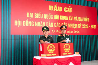 Cán bộ, chiến sĩ Bộ đội Biên phòng tỉnh An Giang tham gia bầu cử