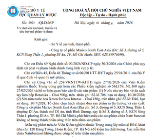 Thu hồi, tiêu huỷ lô sữa tắm và nước rửa tay của Công ty Marico South East Asia
