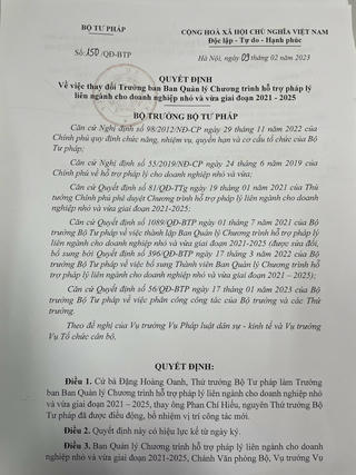 Thứ trưởng Đặng Hoàng Oanh làm Trưởng ban Ban Quản lý Chương trình hỗ trợ pháp lý liên ngành doanh nghiệp 