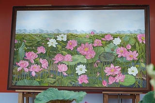 Ngắm bức tranh Sen Liên Hoa Tịnh Cảnh tại lễ hội Sen Hà Nội 2024