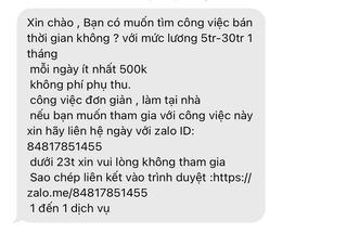 Cảnh báo lời mời gọi làm việc qua tin nhắn, mức thu nhập 'trong mơ'