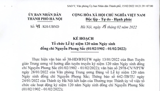 Hà Nội chuẩn bị tổ chức Lễ kỷ niệm 120 năm Ngày sinh đồng chí Nguyễn Phong Sắc