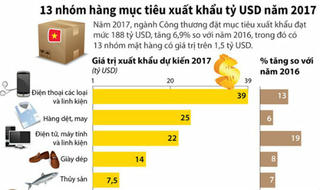 [Infographic] 13 nhóm hàng mục tiêu xuất khẩu tỷ USD năm 2017