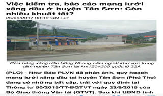 Tân Sơn (Phú Thọ): Các điểm đấu nối cửa hàng xăng dầu đều xây dựng tự phát