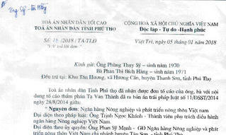 Thanh Sơn (Phú Thọ): Đề nghị Chánh án TAND cấp cao tại Hà Nội kháng nghị theo thủ tục giám đốc thẩm để hủy án sơ thẩm