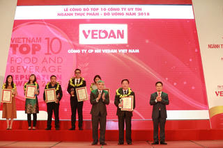Vedan Việt Nam được vinh danh trong top 10 công ty uy tín ngành thực phẩm - đồ uống năm 2018