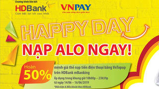 “Ngày Không Tiền Mặt” – 16/06", HDBank triển khai chương trình "Happy day - Nạp Alo ngay"