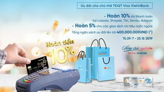 Hoàn đến 2.000.000 đồng cho chủ thẻ Tín dụng Quốc tế Visa VietinBank