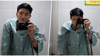 Văn Hậu chống nạng, mỉm cười lạc quan sau ca phẫu thuật thành công