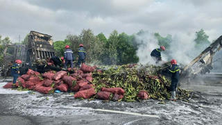 Xe tải bốc cháy trên cao tốc Đà Nẵng- Quảng Ngãi