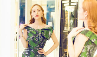 Minh Hằng thử váy họa tiết