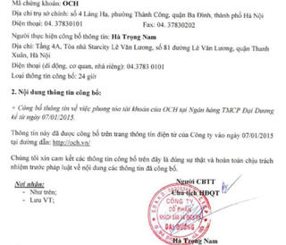 Khách sạn và Dịch vụ Đại Dương lại bị phong tỏa tài khoản