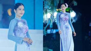 Nam Em khoe nhan sắc trong trẻo với áo dài vẽ tay của nhà thiết kế Trung Đinh