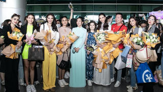 Hoa hậu Thùy Tiên mặc áo dài đón Chủ tịch Miss Grand International