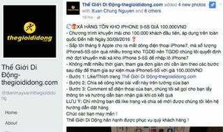 Iphone 5S giá 100 nghìn đồng bán tràn lan trên fanpage giả của Thế giới di động