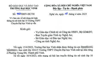 Đại học Vinh báo cáo Bộ Giáo dục về vụ việc nữ sinh lớp 10 tự vẫn