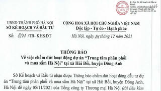 Chấm dứt hoạt động đầu tư dự án ‘Trung tâm phân phối và mua sắm Hà Nội’