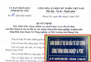 Hưng Yên: Quy định chức năng nhiệm vụ BQLDA ĐTXD công trình NN&PTNT