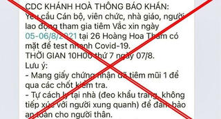 Thông báo CDC tỉnh Khánh Hòa yêu cầu người tiêm vaccine đi test nhanh COVID-19 là giả