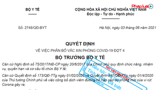 Bộ Y tế phân bổ vắc xin COVID-19 đợt 4, các đơn vị kết thúc tiêm trước ngày 15/9 