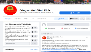 Công an tỉnh Vĩnh Phúc mở Fanpage tiếp nhận thông tin