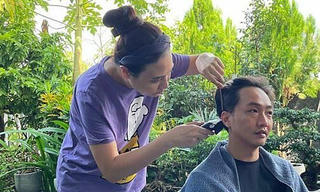 Vợ Cường Đôla trổ tài cắt tóc