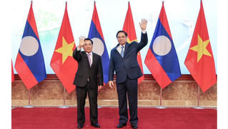 Hình ảnh Thủ tướng Phạm Minh Chính đón, hội đàm với Thủ tướng Lào Phankham Viphavanh