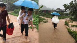 Đám cưới ngày mưa lũ, chú rể Bắc Giang lội nước, cõng cô dâu 'về dinh'