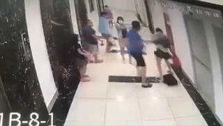 Người phụ nữ vô cớ bị người đàn ông đi cùng thang máy đánh túi bụi
