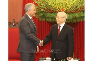 Tổng Bí thư Nguyễn Phú Trọng tiếp Chủ tịch Duma Quốc gia Quốc hội Liên bang Nga