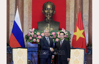 Chủ tịch nước Võ Văn Thưởng tiếp Chủ tịch Duma Quốc gia Quốc hội Liên bang Nga