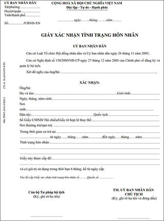 Giấy xác nhận tình trạng hôn nhân phải ghi rõ mục đích sử dụng