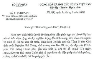 Bộ Tư pháp thực hiện các biện pháp cấp bách phòng, chống dịch Covid-19