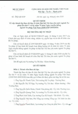 Thứ trưởng Nguyễn Thanh Tịnh làm Trưởng Ban Chỉ đạo tổ chức Đại hội thi đua yêu nước ngành Tư pháp lần thứ V 