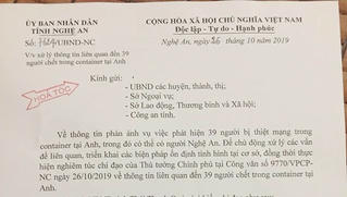 Chủ tịch tỉnh Nghệ An chỉ đạo 'hỏa tốc' xử lý thông tin liên quan vụ 39 người chết ở Anh