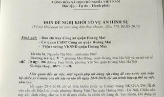 Chủ xe ô tô Camry bị cào xước gửi đơn đề nghị khởi tố vụ án hình sự