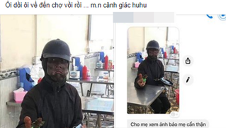 Công an theo dõi người mặt đen cầm đầu gà, xúc xích đi xin tiền ở Hà Nội